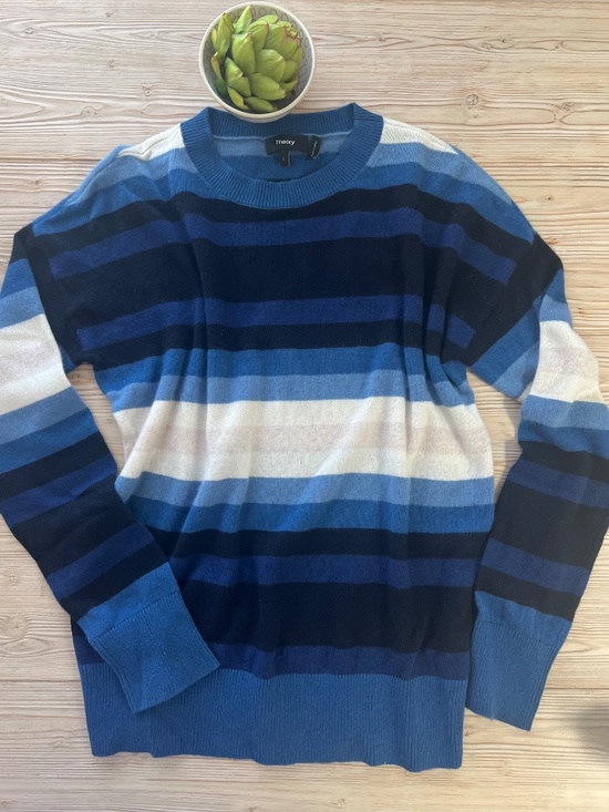 Theory Sweaters - Theory Blue Stripe Cashmere Sweater | Women’s Large | Oversized Fit